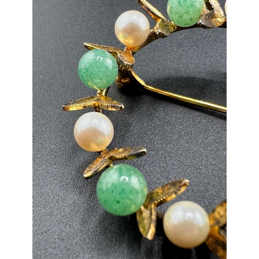 VTG 1940s 1950s Sterling Silver Jade Pearl Wreath Brooch Pendant - Picture 10 of 16